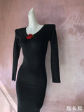 Zingj New Hand Hook Stereo Rose Knit Sweater Female Autumn Temperament Shows Thin V Collar Black Bottom