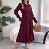 Shooting 2025 Autumn And Winter Leisure Collar Button Long Sleeves To Close The Waist 100 Folded Long Skirt Women's
