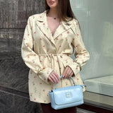 Women's Clothing 2025 Spring And Autumn New Fashion Printing Loose Suit Tie With Waist Suit