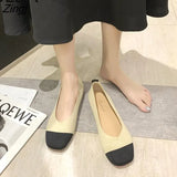 NEW Women Slip On Flat Loafers Patchwork Square Toe Shallow Ballet Flats Shoes knitting Casual Flat Shoes Ballerina