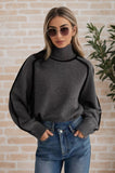 Autumn And Winter Half-High Three-Dimensional Stripe Thin Leisure Loose Knitted Knitted Jersey Languid