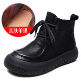 Layer Of Cow Skin Retro Thick-Bottomed Short Boots Women Autumn And Winter New Soft Bottom Low-Bore Martin Boots Casual Leather