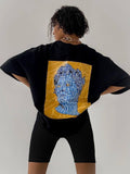 Wind Loose Round Collar T-Shirt Men And Women With The Same Fashion Design Back Personalized Art Abstract Printing Short