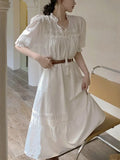 Lace Hollow Out Dress Women Boho Beach Dress Female Midi A-Line Casual Dress Ladies Elegant Long Holiday Dress
