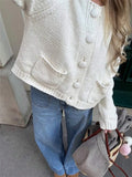 2025 Women's New Solid Color Button Knitted Cardigan Pocket Sweater