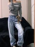 Striped Side-Slanted Shoulder-Slanted Shoulder-Clothed Woman With Thin Waists And Gentle Gentle And Comfortable T-Shirts For Spring And Autumn New Long