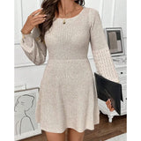 Autumn And Winter Knitted Women's Clothing Loose High-Waisted A-Dress Round Collar Collar Sweater