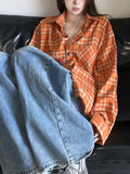 Zingj New Fall 2024 Vintage White Orange Plaid Shirt Coat For Men And