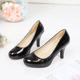 Of 2025 New Patent Leather High Heel Women's Shoes Professional OL Table Shallow Mouth Round Head Single Shoes