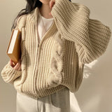 Cable Knit Loose Zip Up CardiganOutfit
