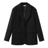 Zingj Fashion Women's Fashion Autumn British Version Loose One-Button Suit Jacket Black Medium-Length Suit