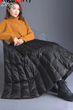 Winter Women's Duck Down Skirt High Waist Casual Long Skirt for Women Thick Warm Female Padded Black