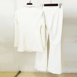 New Fashion Heavy Industry Nails Studded Suit Jacket Open Fork Trousers Set Two