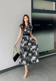 Light Luxury Retro Sleeveless V-Neck Print Dress Women's Summer Waists Thin Temperament Elegant Famous