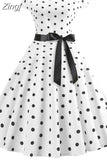 Sleeve Polka Dot Summer Dress Women White Elegant A-line Midi Party Dress Vestidos 50s 60s Rockabilly Vintage