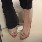 Water Drill Fine Heel Sandals Women 2025 Summer New Fish Mouth Pointed Temperament Word Fish Open Toe Heel