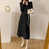 Autumn And Winter Long Over-Knee Sweater Skirt Half-High Collar With The Bottom Of The A-Word Knitted Dress