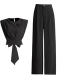 Commuter Style Formal Sense Suit 2025 Autumn New Round Collar Bow Splicing Jacket Waist Trousers