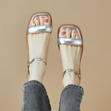 High-End Feeling Gold Flat-Soled Sandals Women 2025 New Summer Word With Beef Soft Bottoms Not Tired