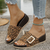 Bottom Leopard Print With Buckle Casual Slippers Women's New Fashion Pedal Large Size Fish Mouth Heel