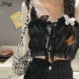 Women Folds Black Japanese Style Girl Streetwear Harajuku Chic Vintage All-match Sexy Retro Female Clothing Ins
