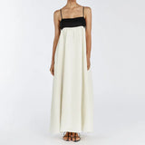Zingj / Summer 2024 New Black And White Contrast Color Halter Dress Female French Fashion Sexy Show Back Long Bouffant Skirt-Outfit