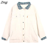 Women Kawaii Single Breasted BF Warm outwear Trendy Leisure All-match Coat Thick Invierno Patchwork Daily Mujer Teens