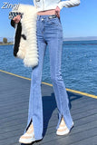 Boyfriend Mom Women Flared Jeans Woman High Waist Wide Leg Pants Stretch Fashion Tight Washde Denim Trousers for