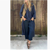 Explosion Of Women's Summer Pocket V-Neck 2 Sets Of Solid Color Loose Women's