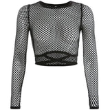 Wind Grid Stitched Cross-Tieed Air-Screen Sunscreen Shirt Sexy Perspective Shorts Umbilly T-Shirt
