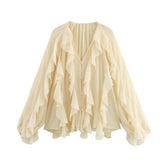 2025 Women's New Fashion Butterfly Tacked With Overlays Decoration French Lantern Sleeve Long Sleeve