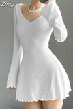 Backless Chic Solid Long Sleeve Autumn Dress Women Korean Fashion Basic Mini Dresses Slim Elegant Clothes Ladies