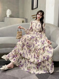 Shooting 2025 Summer Temperament Long Nine-Sleeve Chiffon Cake Dress Oversized Dress