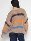 Autumn And Winter Loose Color Stripe V-Neck Collar Knitted Shirt Long-Sleeved Sweater