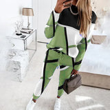 Women's 2025 New Two-Piece Color-Print Long-Sleeved Round-Neck Casual Fashion