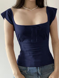 Hot Girl Style Tie With Short-Sleeved T-Shirt Design BM Style Slim Short Knitting Waist