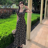 Zingj Black Dress Female Spring And Summer Long Flounce