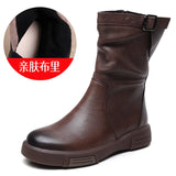 Kraft Retro-Winded Sleet Boots Women Autumn And Winter New Horse Boots Flat-Bottomed Knight Boots Side Zippered Work-In-Work Martin