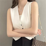 Zingj Vest Women's Vest Outside The New 2024 Autumn White Slim Sleeveless Short Vest Jacket