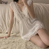 Women V-neck Sexy Lace Summer Simple Cozy All-match Solid Sleeveless Homewear Female Mini Sleepwear Fashion Chic