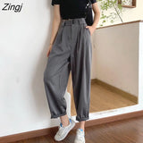 Women All-match Basic Summer BF Style Minimalist Ladies Ankle-Length Trousers Wide-leg Chic Leisure Popular Womens