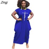 Women Letter Printed African Dress For Women 2023 Summer Short Sleeve O-Neck Dress Casual Loose Maxi Long Dresses
