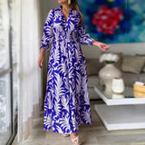 Zingj New Autumn And Winter Dress With Waist Cover Bohemian Print Long Sleeve High Line Dress-Outfit