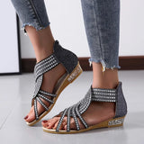 Summer Large-Size Dew Water Drilling Slope And Women's Sandals New Flat-Bottomed Roman Sandals