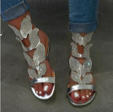 Bow Water Drill Flat-Soled Sandals Women 2025 Summer Hollow Roman