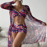2025 New Women's Three-Piece Bikini Mesh Hooded Jersey With Fashion Anti-Smni