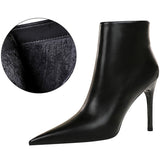 Shoes Leather Boots Women High-Heeled Boots Keep Warm Winter Boots Pointed Toe Stiletto High Heels Women Ankle