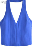 White Halter Top Female Off Shoulder Crop Tops For Women Sexy Sleeveless Backless Top Woman Tied Streetwear Summer