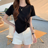Zingj Short-Sleeved T-Shirt Women 2024 New Summer Design Design Sense Niche Half Sleeve High Waist Short