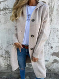 And Winter New Solid-Color Hooded Knitted Cardigan Women's Long-Sleeved Sweater Coat Loose Single-Dbutton Pocket